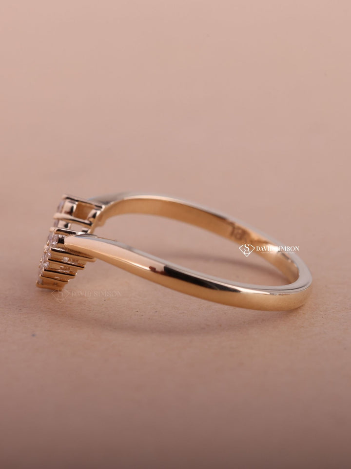 Round Cut Diamond Curved Wedding Stacking Band for Her