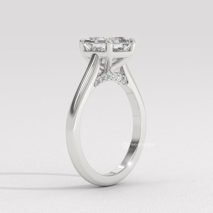 2.0CT-3.0CT Asscher Moissanite Hidden Halo Diamond Bridge Engagement Ring