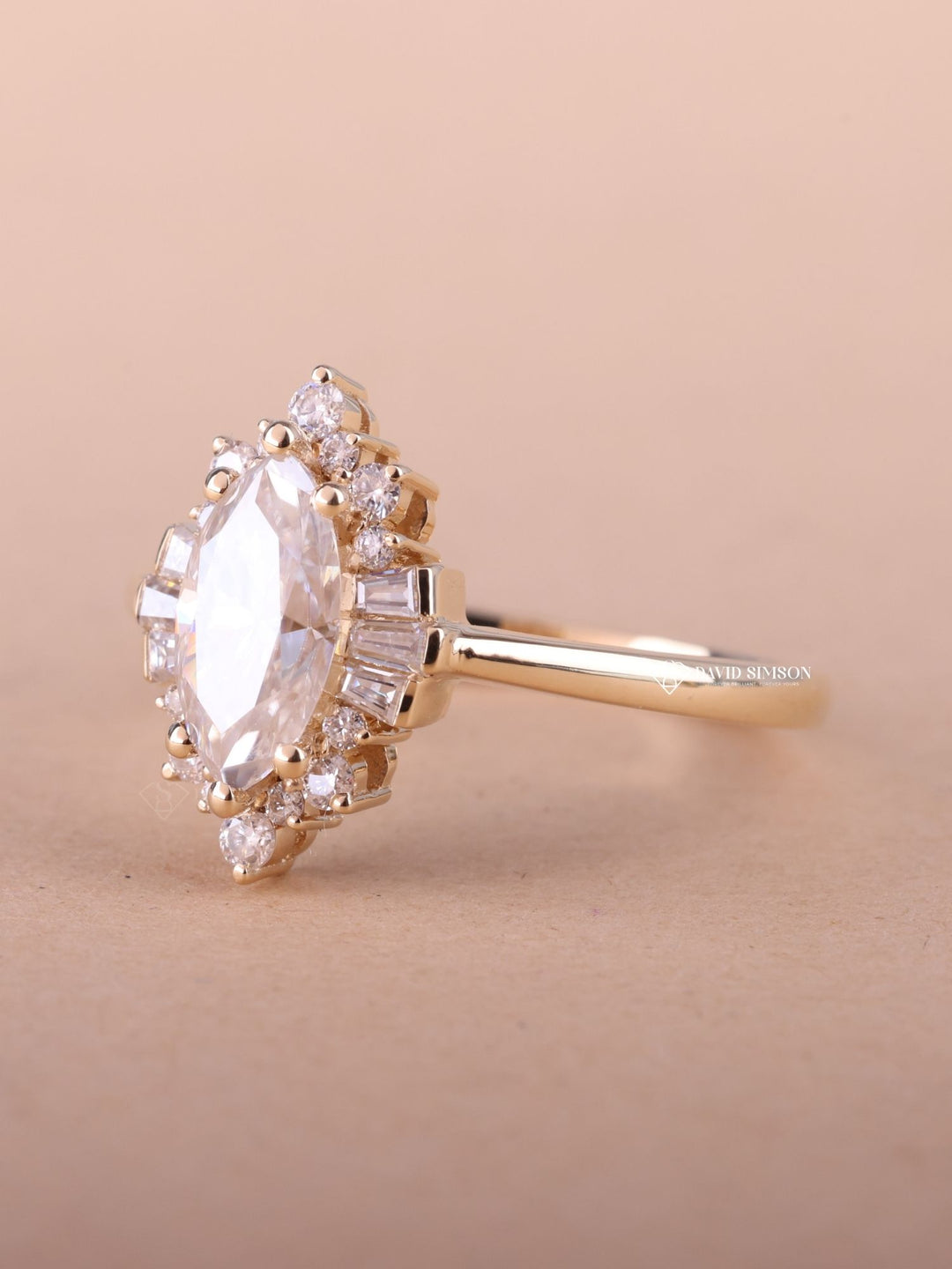 1.0CT-2.0CT Marquise Cut Moissanite Diamond Cluster Engagement Ring