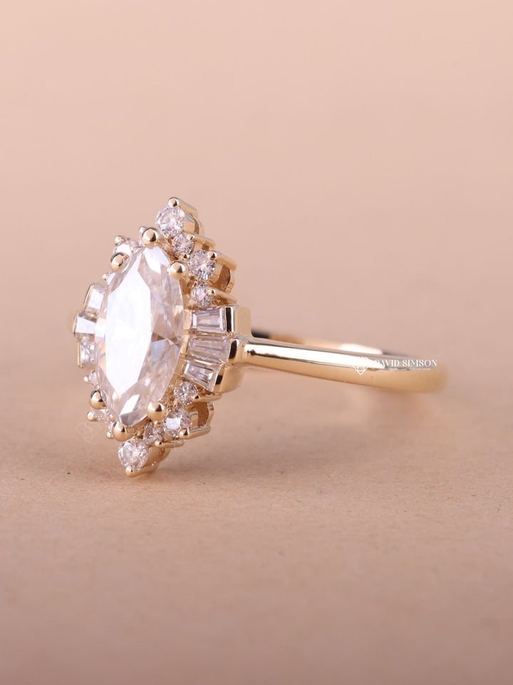 1.0CT-2.0CT Marquise Cut Moissanite Diamond Cluster Engagement Ring