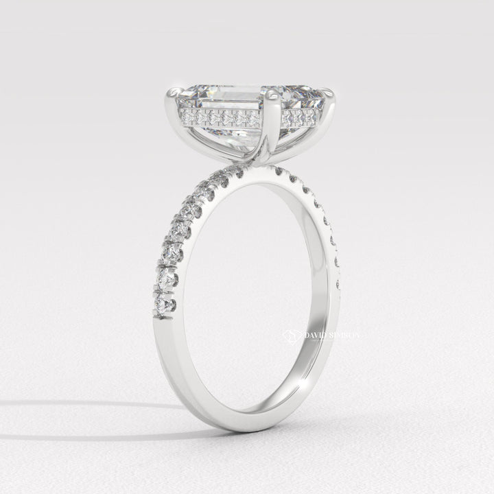 3.0CT-4.0CT Emerald Moissanite Diamond Hidden Halo Engagement Ring