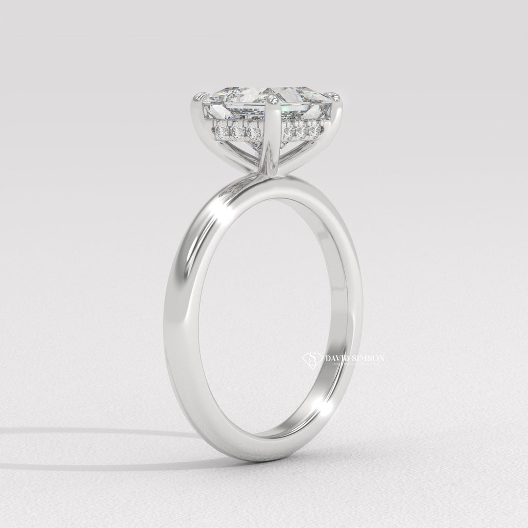 2.0CT-3.0CT Princess Moissanite Solitaire Hidden Halo Diomond Engagement Ring