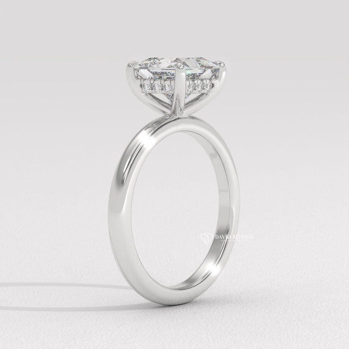 2.0CT-3.0CT Princess Moissanite Solitaire Hidden Halo Diomond Engagement Ring