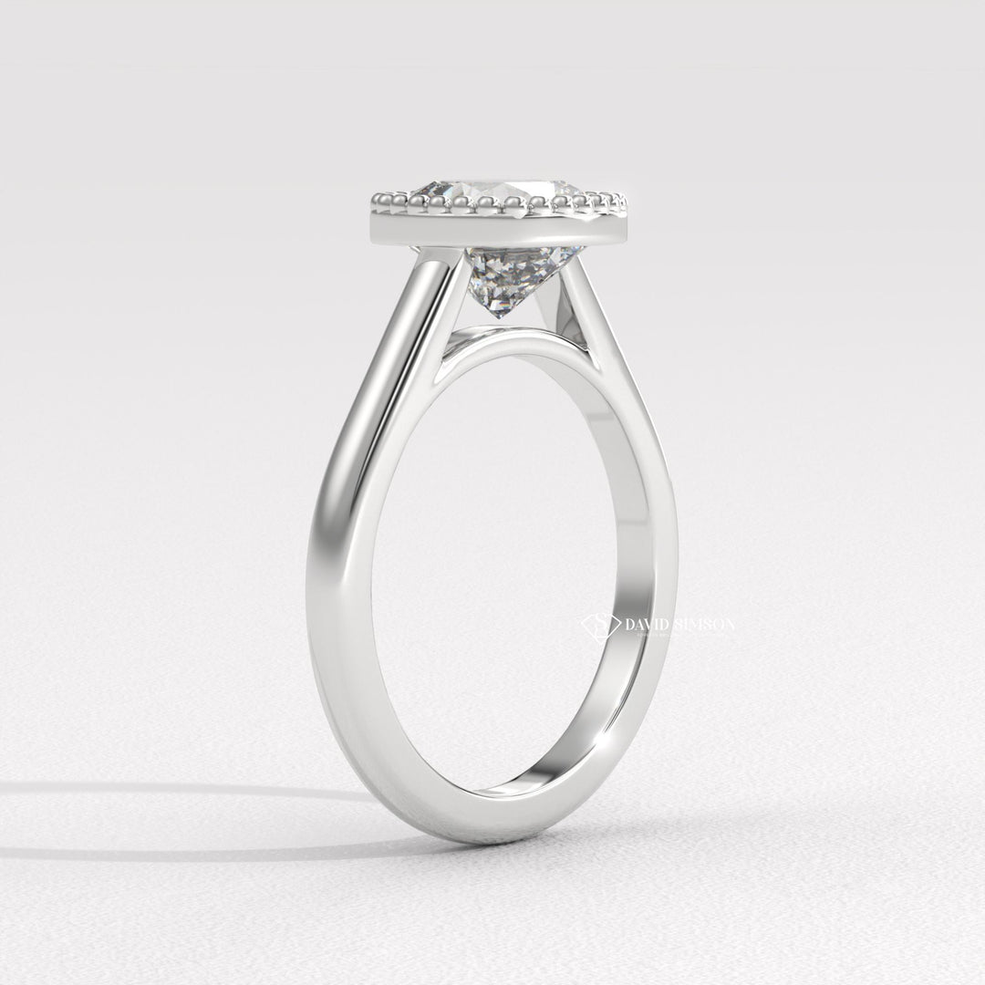 2.50CT-3.50CT Bezel Set Milgrain Cushion Moissanite Diamond Engagement Ring