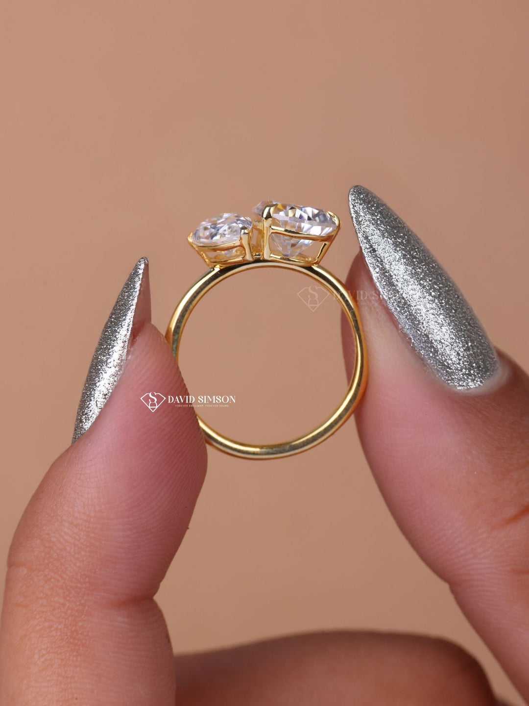 Pear Cut Moissanite Diamond Toi et Moi Engagement Ring for Her