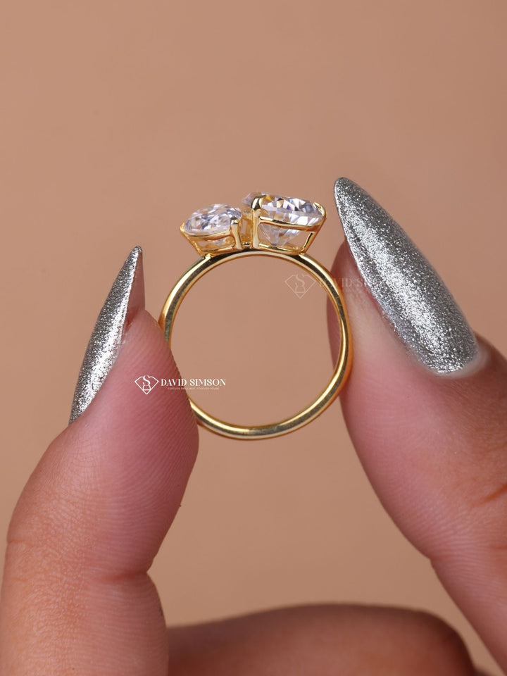 Pear Cut Moissanite Diamond Toi et Moi Engagement Ring for Her