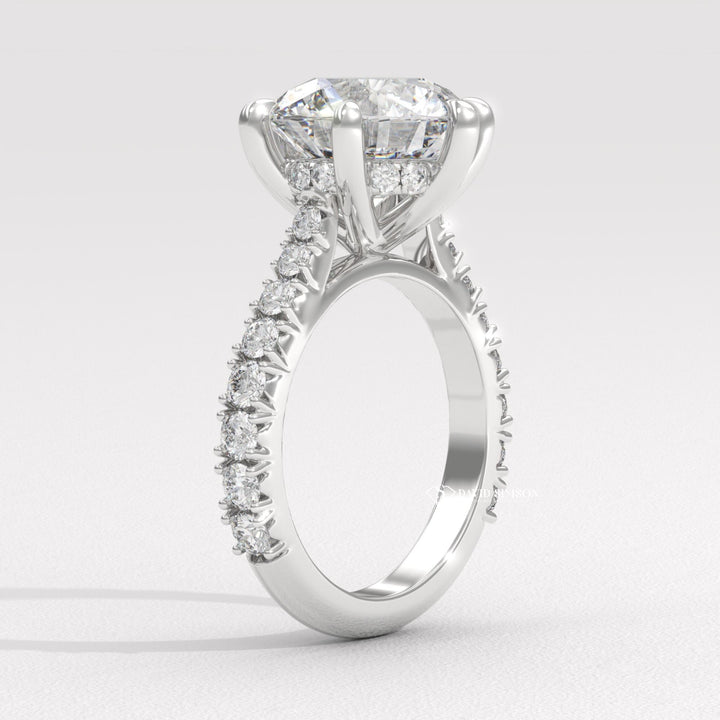 2.0CT-4.0CT Round Moissanite Cathedral Pave Diamond Engagement Ring