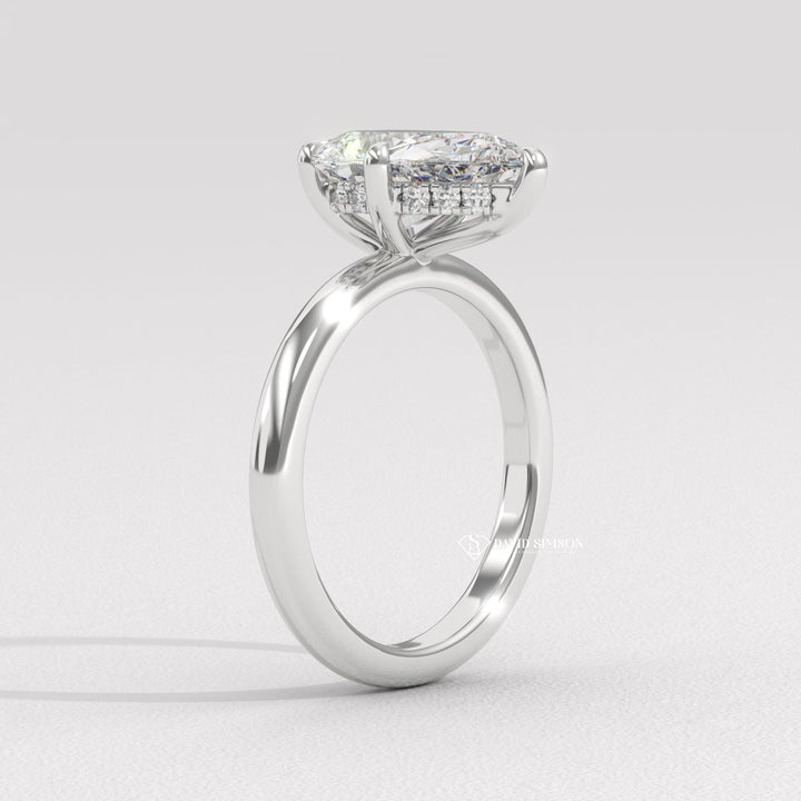 2.50CT-3.50CT Pear Moissanite Hidden Halo Diamond Engagement Ring