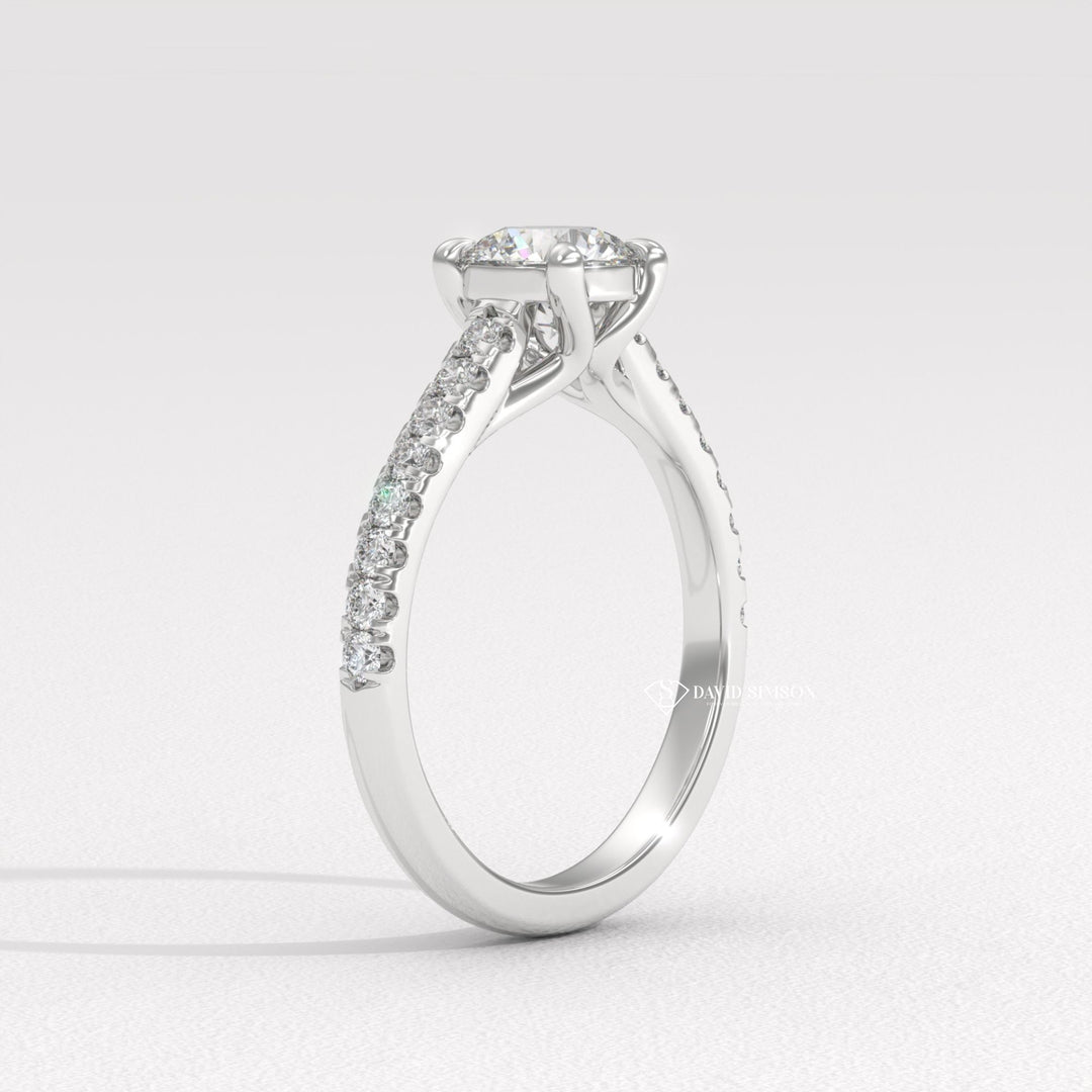 1.0CT-2.0CT Round Moissanite Diamond Pave Engagement Ring