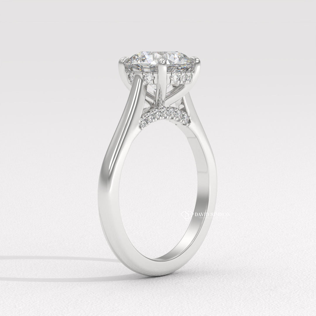 2.0CT-3.0CT Round Moissanite Diamond Hidden Halo Bridge Set Engagement Ring