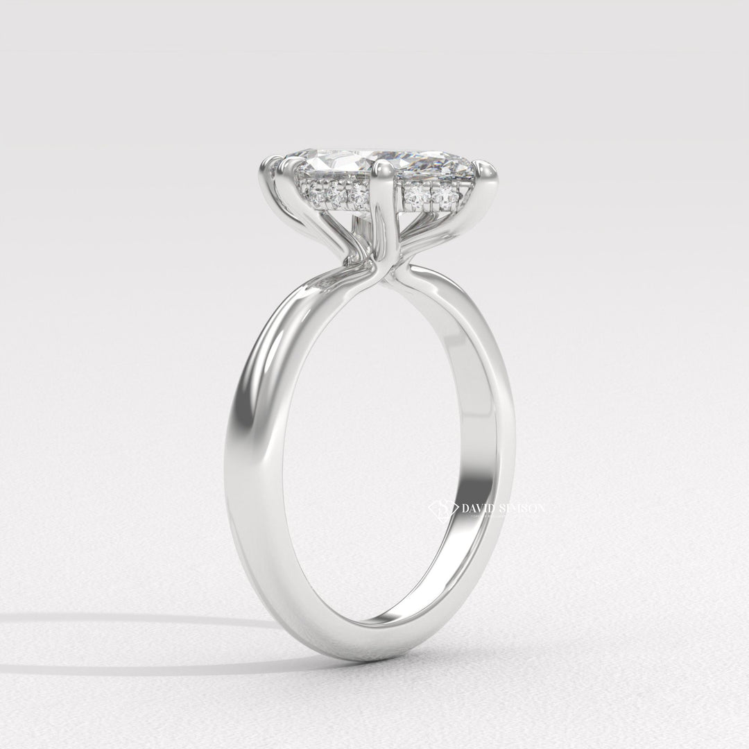 1.0CT-2.0CT Marquise Moissanite Solitaire Diamond Hidden Halo Engagement Ring