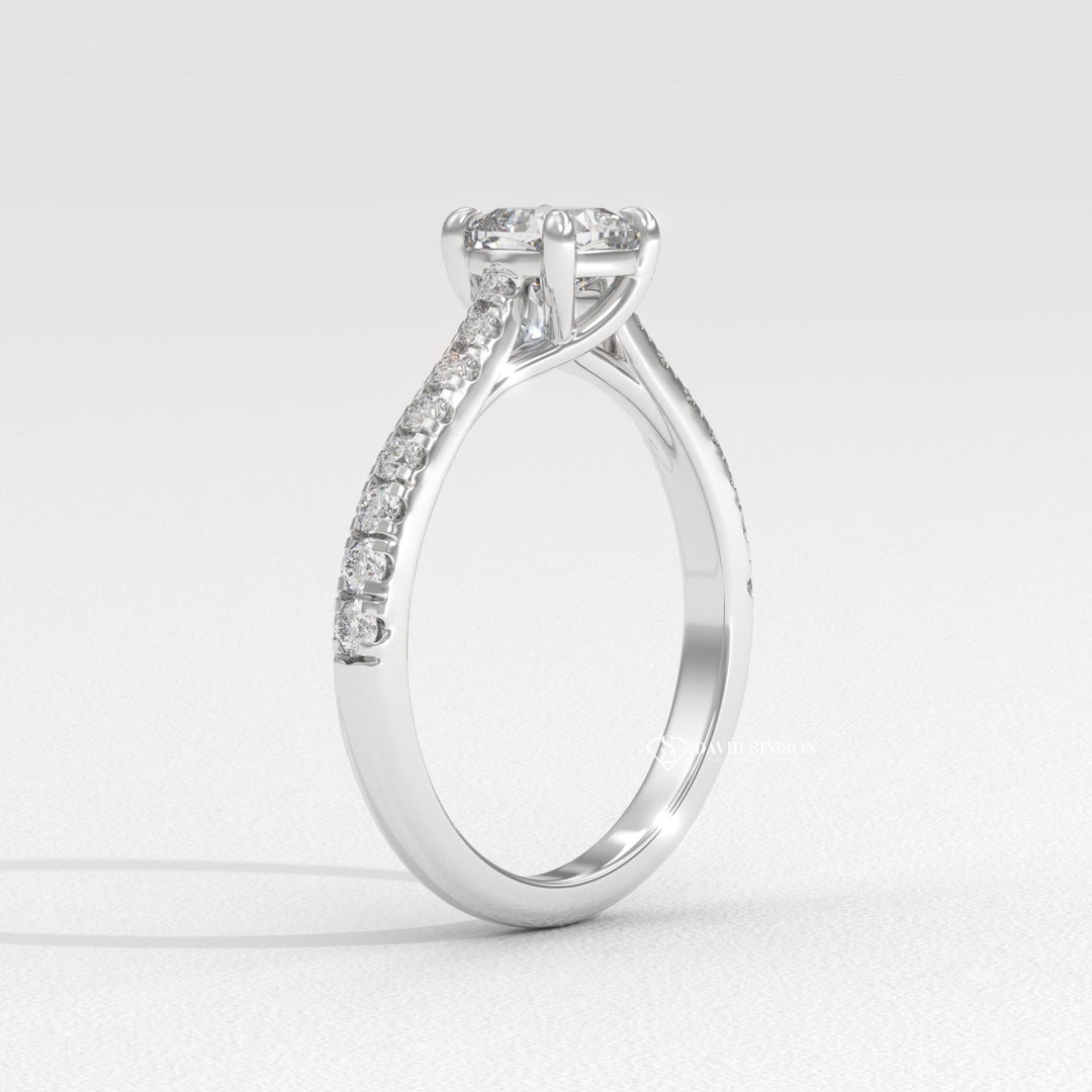 1.0CT-2.0CT Cushion Moissanite Diamond Pave Engagement Ring