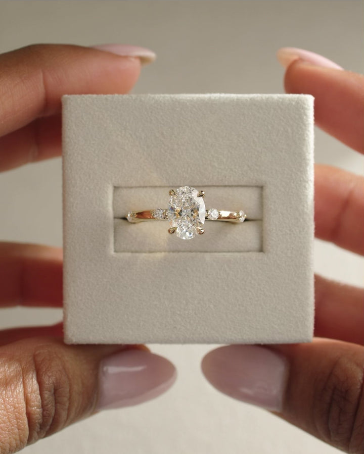 1.37 CT Oval Cut Moissanite Dainty Pave &amp; Hidden Halo Engagement Ring