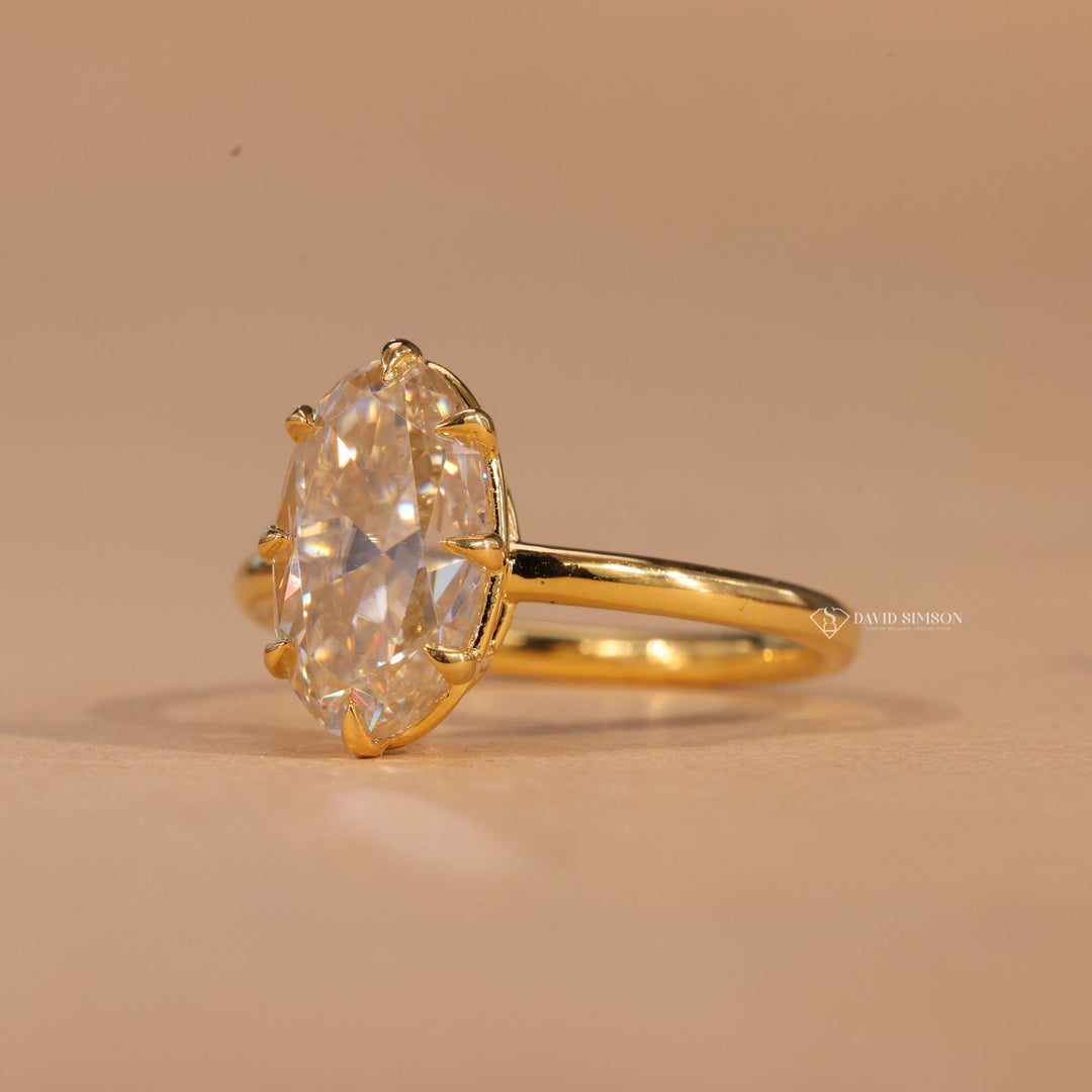 Sustainable Luxury, 18K Yellow Gold, VVS1 Moissanite, Bridal Jewelry, Promise Ring, Crushed Ice Oval, 