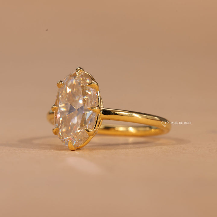 Sustainable Luxury, 18K Yellow Gold, VVS1 Moissanite, Bridal Jewelry, Promise Ring, Crushed Ice Oval, 