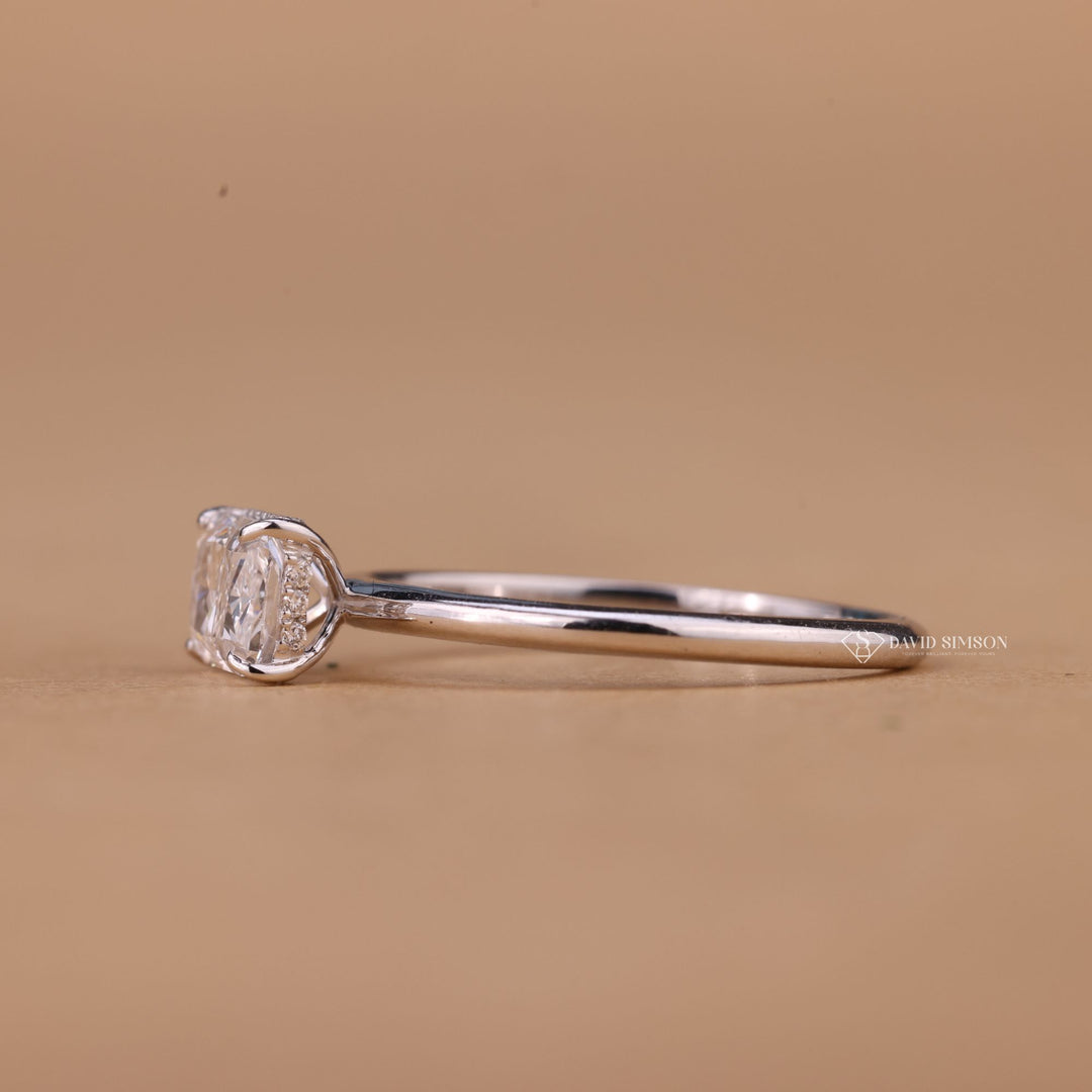 White Gold Moissanite, Yellow Gold Radiant, Rose Gold Hidden Halo, East West Bridal Ring, Alternative Engagement Ring, Personalized Ring, Statement Moissanite Ring, Crushed Ice Radiant

