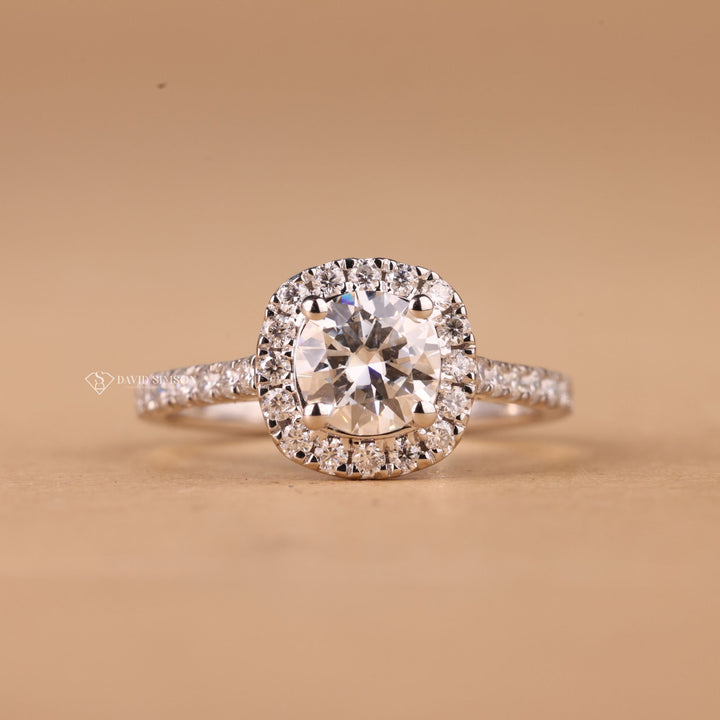 Anniversary Gift for Her, Proposal Ring for Women, Luxury Moissanite Ring, Pave Halo Ring, Sparkling Moissanite,