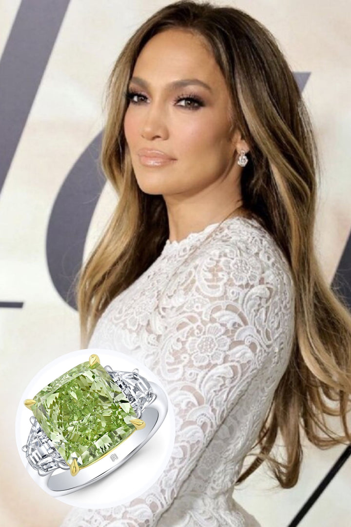 8.50CT Green Moissanite Diamond Jennifer Lopez Three Stone Engagement Ring