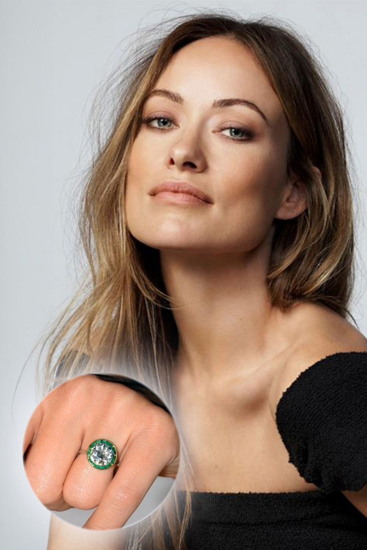 4.0CT Round Diamond with Emerald Halo Diamond Olivia Wilde Engagement Ring