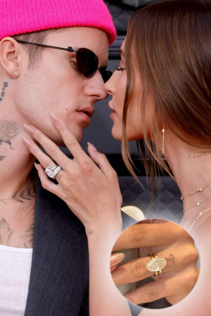 5.0CT Oval Cut Hidden Halo Diamond Hailey Bieber Engagement Ring