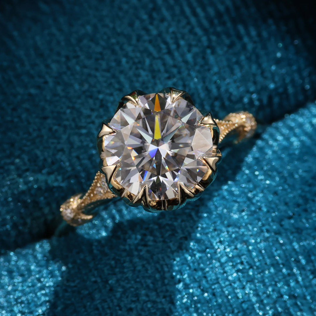 Gold Moissanite Ring, Platinum Moissanite, Intricate Filigree, Art Deco Jewelry, Old World Charm, Heirloom Style, Round Brilliant