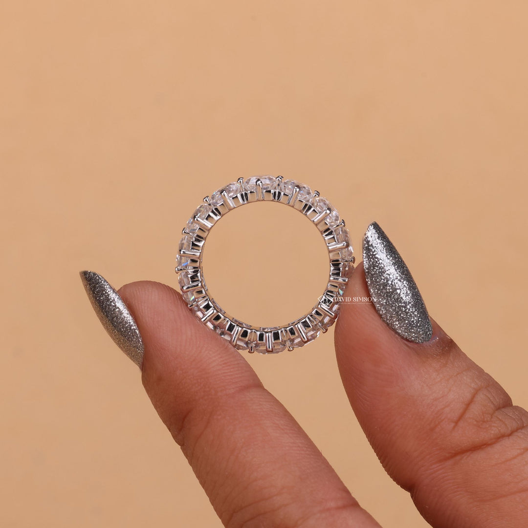 Continuous Moissanite Wedding Band
Asscher Cut Anniversary Ring
High Sparkle Eternity Band
