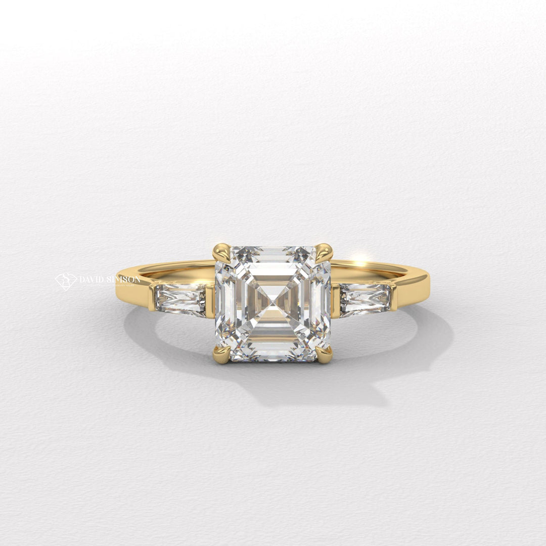 Asscher Cut Engagement Ring
Three Stone Asscher Ring
3 Stone Engagement Ring
Asscher Moissanite Ring