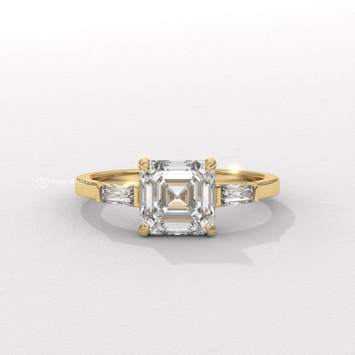 Asscher Cut Engagement Ring
Three Stone Asscher Ring
3 Stone Engagement Ring
Asscher Moissanite Ring