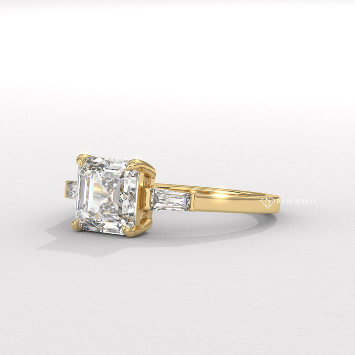 Asscher Cut Engagement Ring
Three Stone Asscher Ring
3 Stone Engagement Ring
Asscher Moissanite Ring