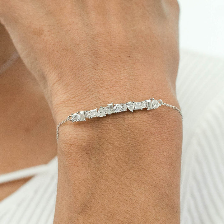 Mix Shape Moissanite Diamond Cluster Bracelet in White Gold