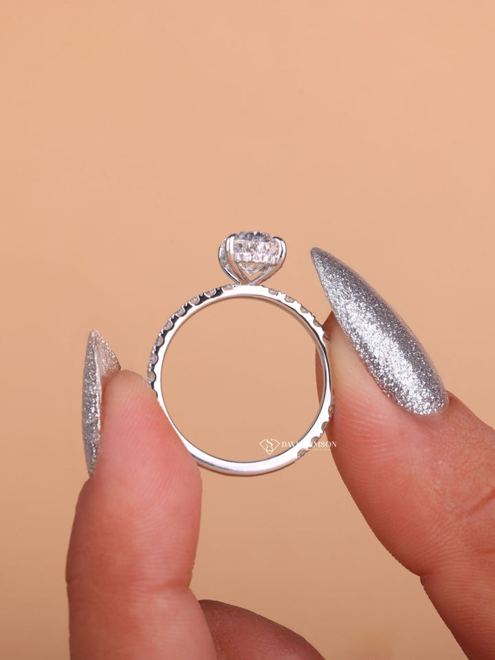 Classic hidden halo engagement rings, Affordable hidden halo rings, Hidden halo vs traditional halo rings, Hidden halo diamond ring in white gold, 