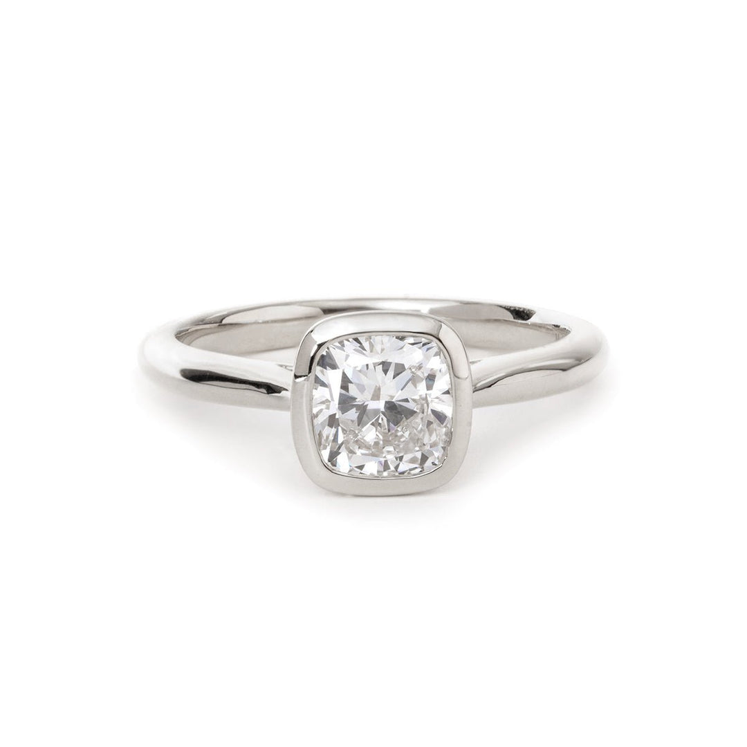 Bezel Cushion Diamond Solitaire Ring

