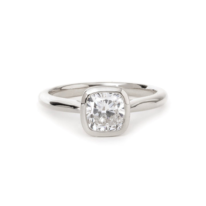 Bezel Cushion Diamond Solitaire Ring
