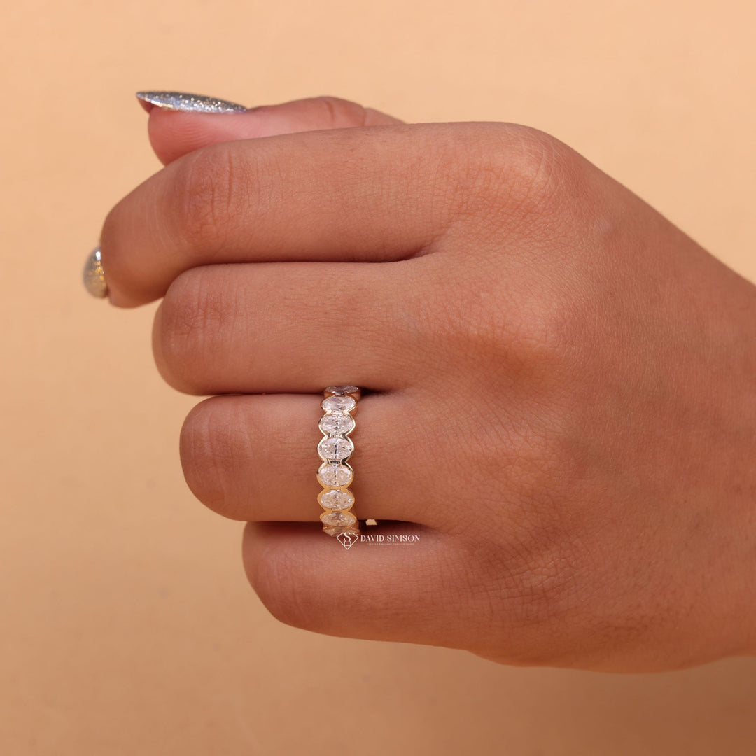Oval Cut Diamond Look
Moissanite Eternity Band
Bezel Oval Engagement
Lab Diamond Alternative
14K Gold Bezel Band
