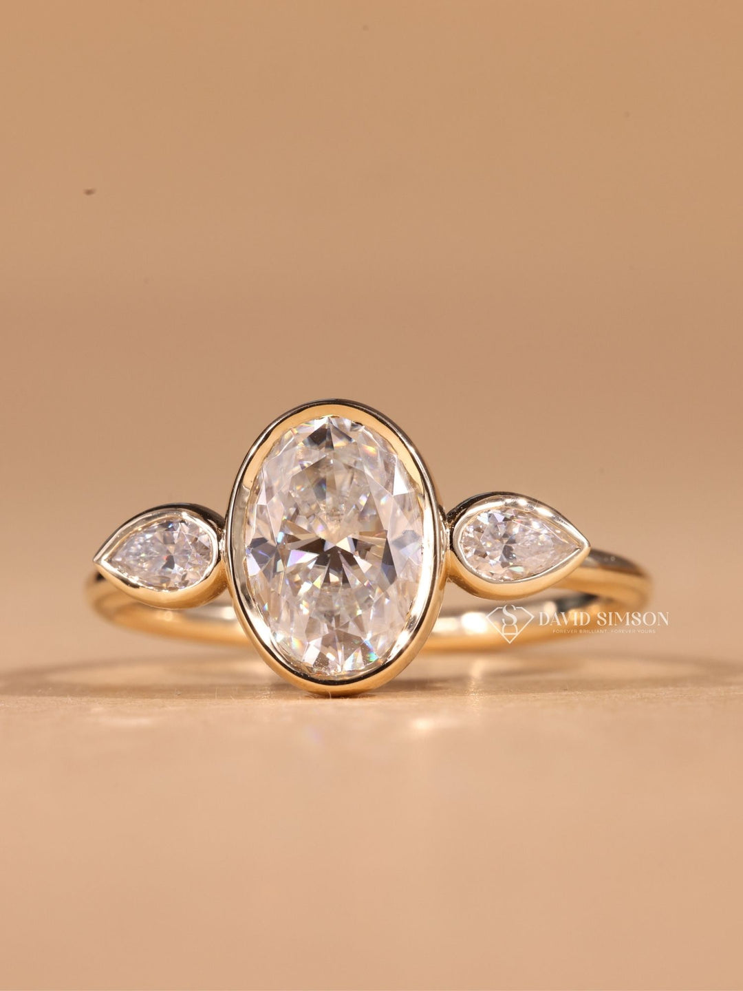 Bezel Set Moissanite, Oval Cut Moissanite, Three Stone Engagement Ring, Oval Three Stone Ring, Bezel Set Oval Ring