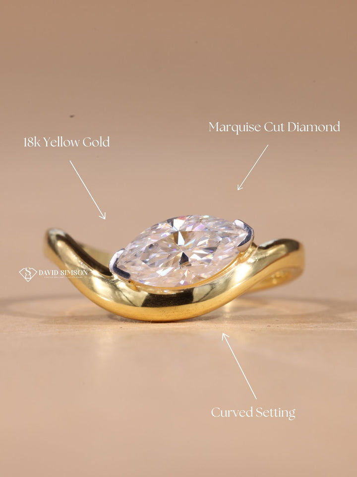 GIA certified diamond
Elongated marquise cut
Floating marquise setting
Boho diamond ring
Custom diamond jewelry