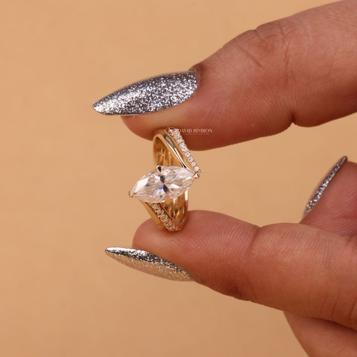 Moissanite Bypass Ring
14K Gold Marquise Set
Lab Grown Marquise Ring