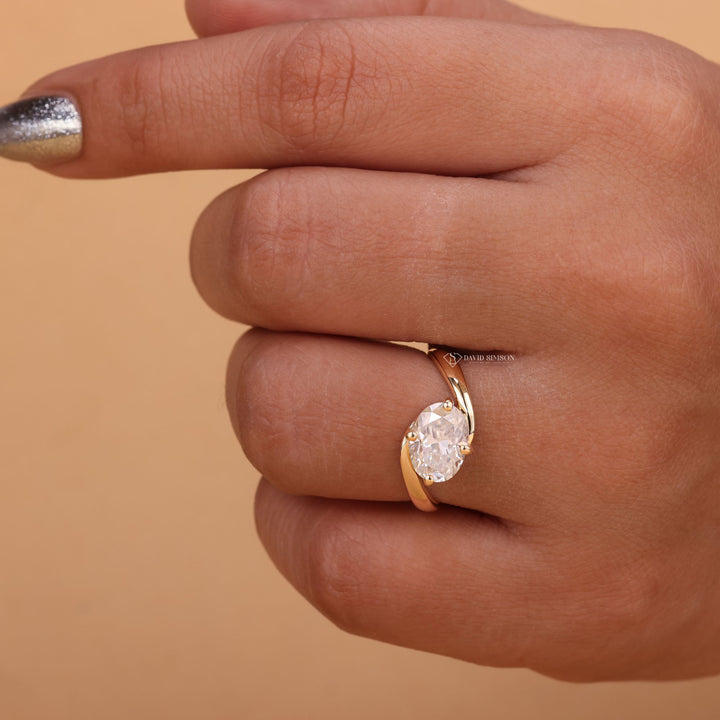 Bypass Solitaire, Swirl Engagement Ring, Diamond Alternative, Lab Grown Moissanite, 14K Gold Ring, 18K White Gold,