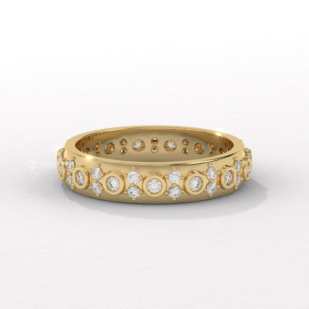 Marquise diamond wedding band, Emerald cut diamond wedding band, Pave diamond wedding band, Channel-set diamond wedding band, Bezel-set diamond wedding band, 