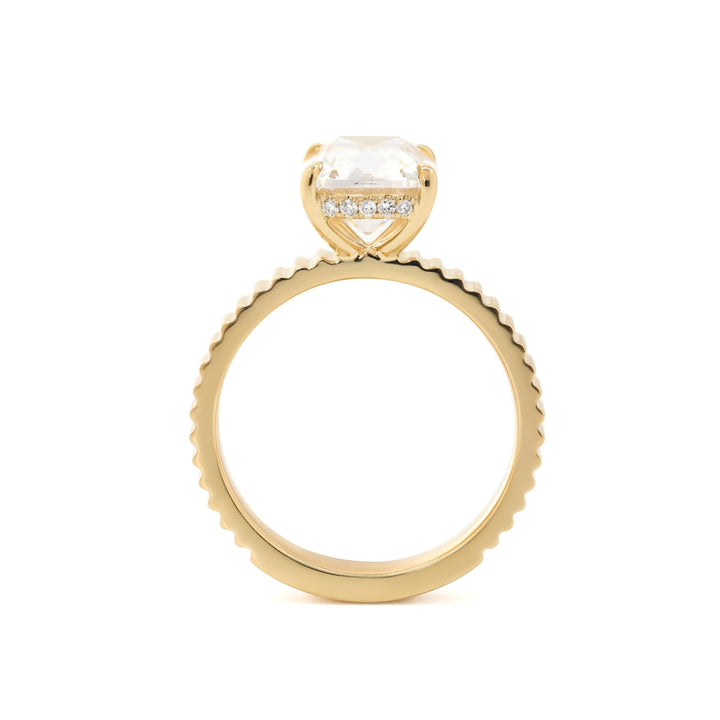 Gold Moissanite Ring
Platinum Pave Setting
Large Moissanite Ring
Heirloom Style Jewelry
Romantic Proposal Ring
Bold Bridal Jewelry
