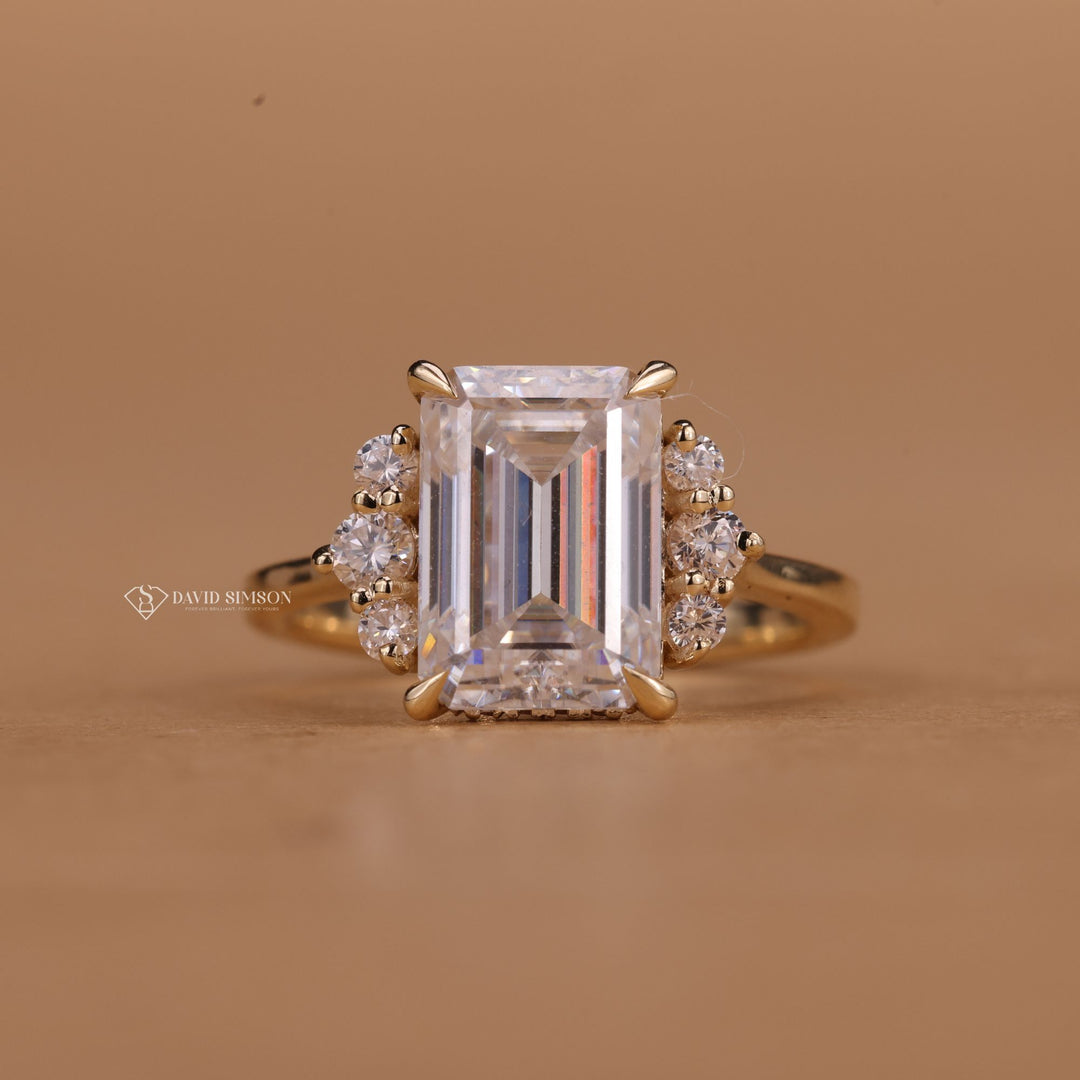 Statement Moissanite Engagement Ring
Travel Ring Emerald Cut
Handmade Moissanite Cluster Ring