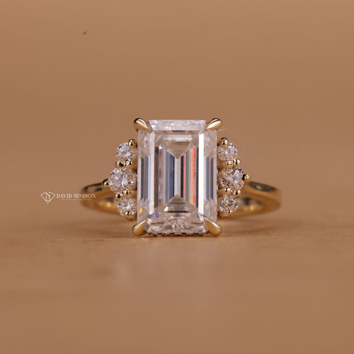 Statement Moissanite Engagement Ring
Travel Ring Emerald Cut
Handmade Moissanite Cluster Ring