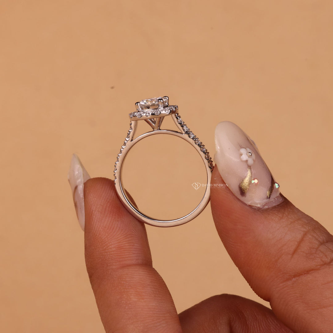  Conflict Free Moissanite, Sustainable Engagement Ring, Ethical Bridal Jewelry, Handmade Halo Ring, 