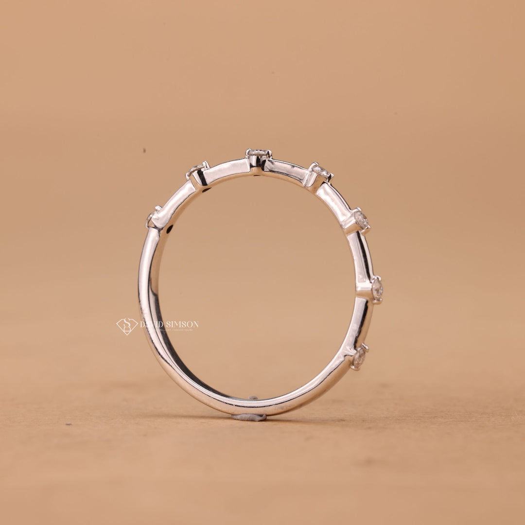 Conflict Free Moissanite, Unique Wedding Band, Floating Stone Eternity, Handmade Wedding Ring, Round Moissanite