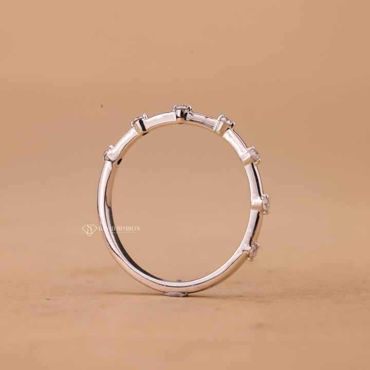 Conflict Free Moissanite, Unique Wedding Band, Floating Stone Eternity, Handmade Wedding Ring, Round Moissanite