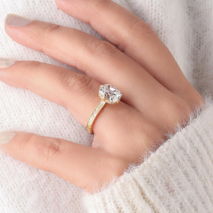 Conflict Free Ring
Eco Friendly Jewelry
Chunky Facet Moissanite
Heirloom Style Ring
Romantic Engagement Ring