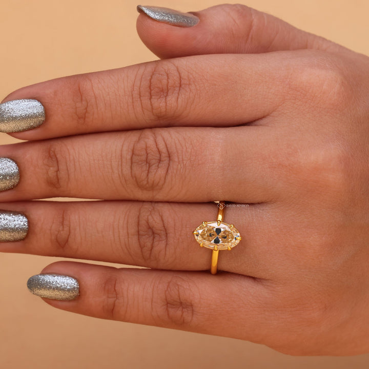 18K Yellow Gold, VVS1 Moissanite, Bridal Jewelry, Promise Ring, Crushed Ice Oval, Fancy Color Moissanite, 