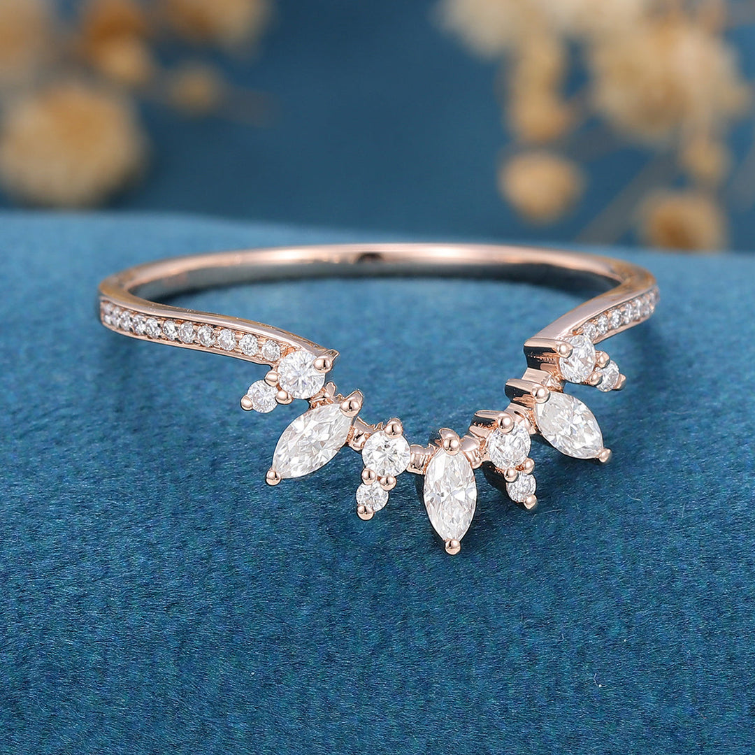 marquise-round-shaped-moissanite-curved-wedding-band