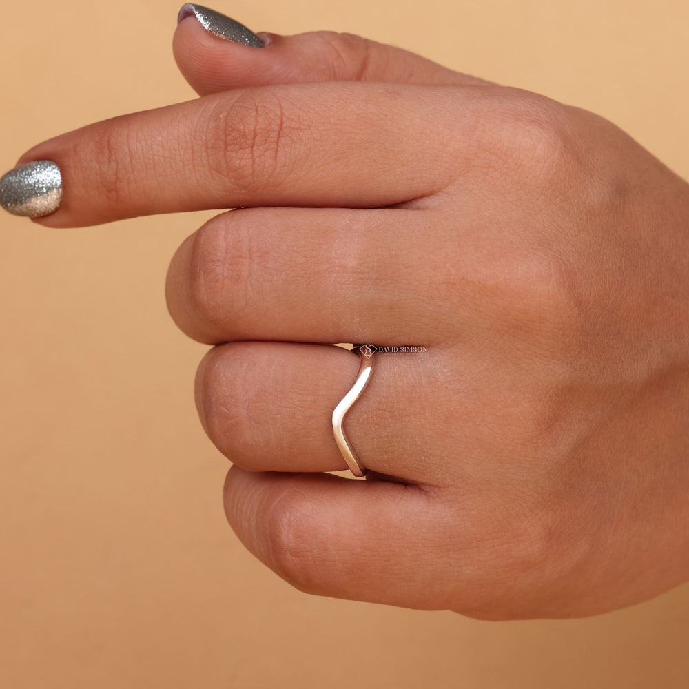 Curved Guard Ring, Minimalist Wedding Band, White Gold Jewelry, 14K Gold Ring, Simple Gold Band
