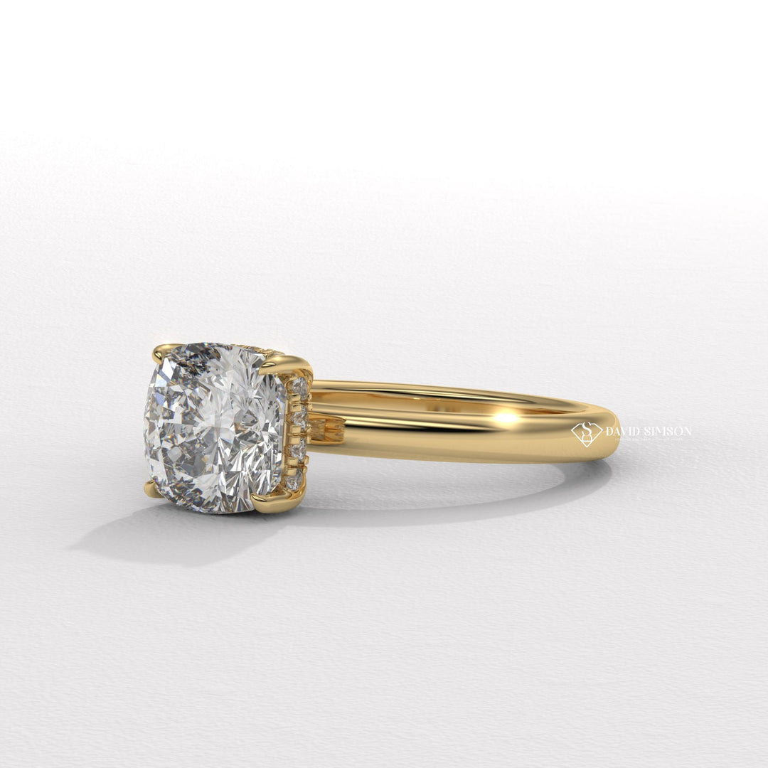 Cushion solitaire diamond engagement ring, Cushion unique diamond engagement ring, 